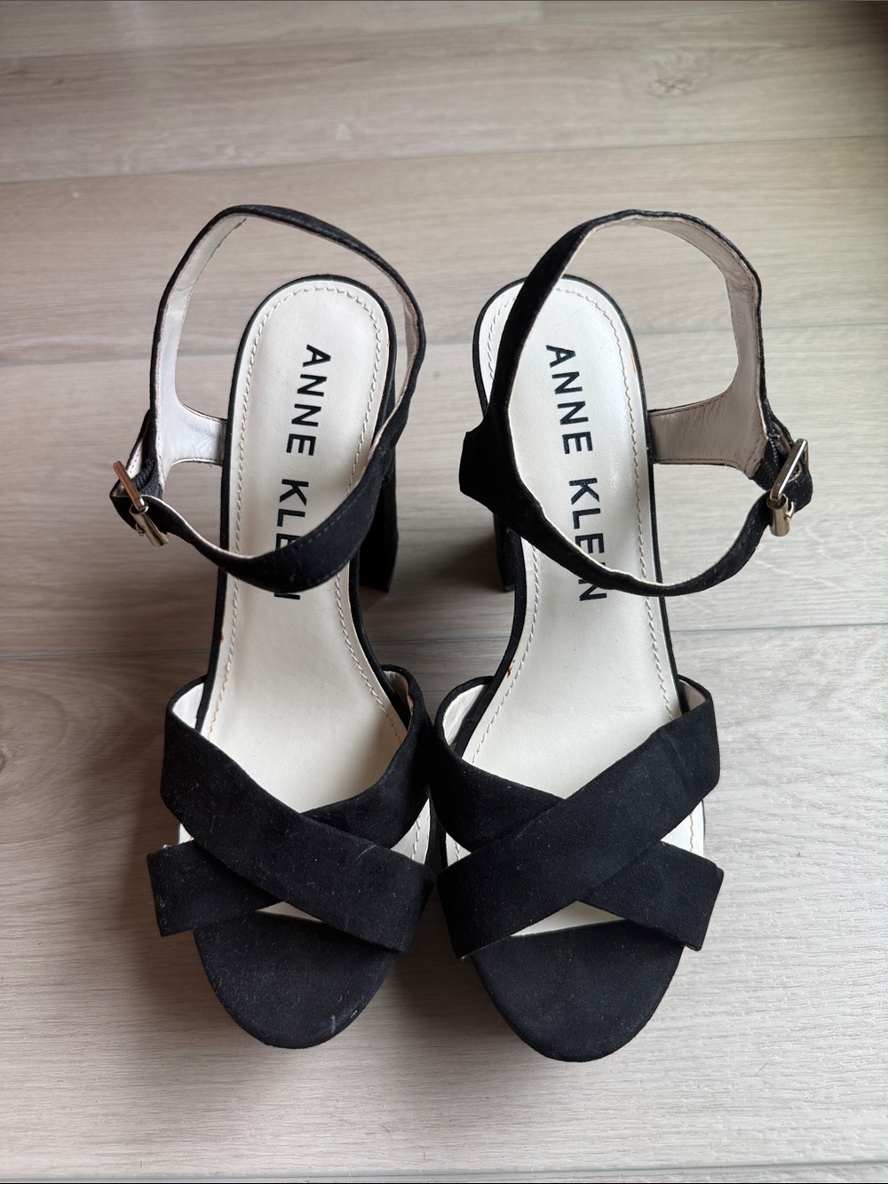 Anne Klein black platform sandal heels, size 9